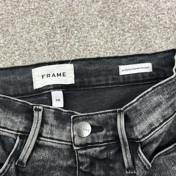 Frame Le Sylvie Slender Straight Jeans Women's‎ SZ 28 Distressed Raw Hem Stretch - Picture 4 of 10